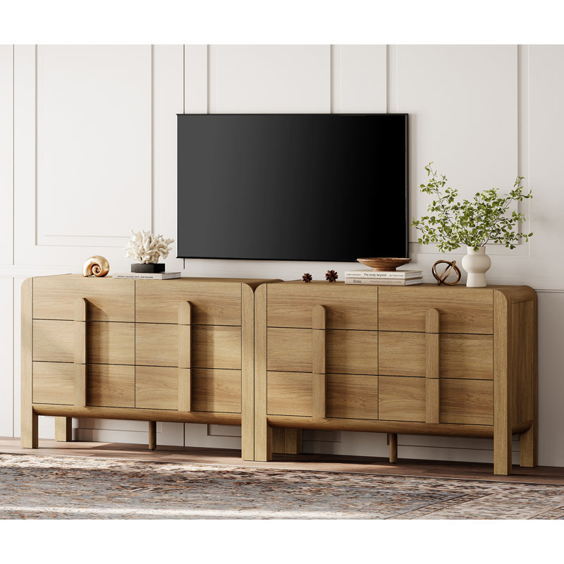 Mid Century Modern Dresser TV Stand For Tvs Up To 100 Inch, Cruved Entertainment Center, Wood TV Console With Storage For Living Room