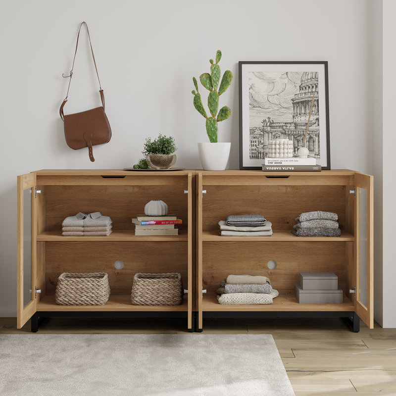 Modern TV Stand With Glass Doors For 70 Inch Tvs, 2 In 1 Entertainment Center Console With Adjustable Shelves And Metal Base For Living Room, Bedroom