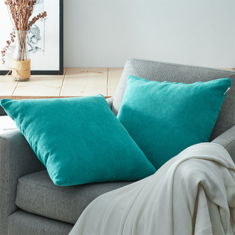 Housse de coussin carré en chenille, 20 po X 20 po, Sarcelle