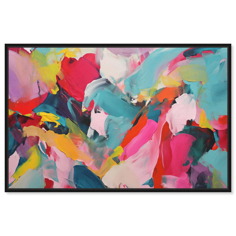 Sublime Fusion Layers II, toile abstraite par Art Remedy, Cadre flottant noir, H 17 po x l 25 po x P 1,8 po