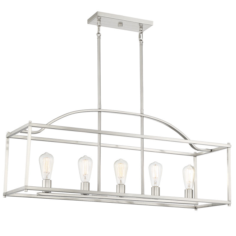 Hanne 5 - Light Kitchen Island Linear Pendant in Satin Nickel, Satin Nickel