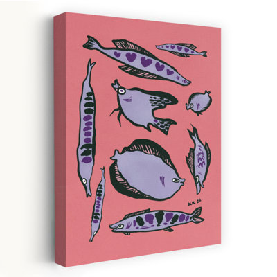 Whimsical Purple Fish Abstract Playful Whimsical Fish Ocean Wall Art Print