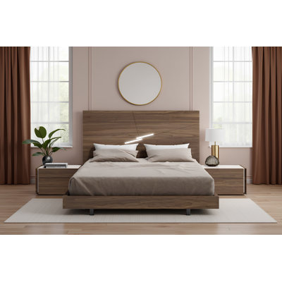 Staci Upholstered Platform Walnut Queen Bed