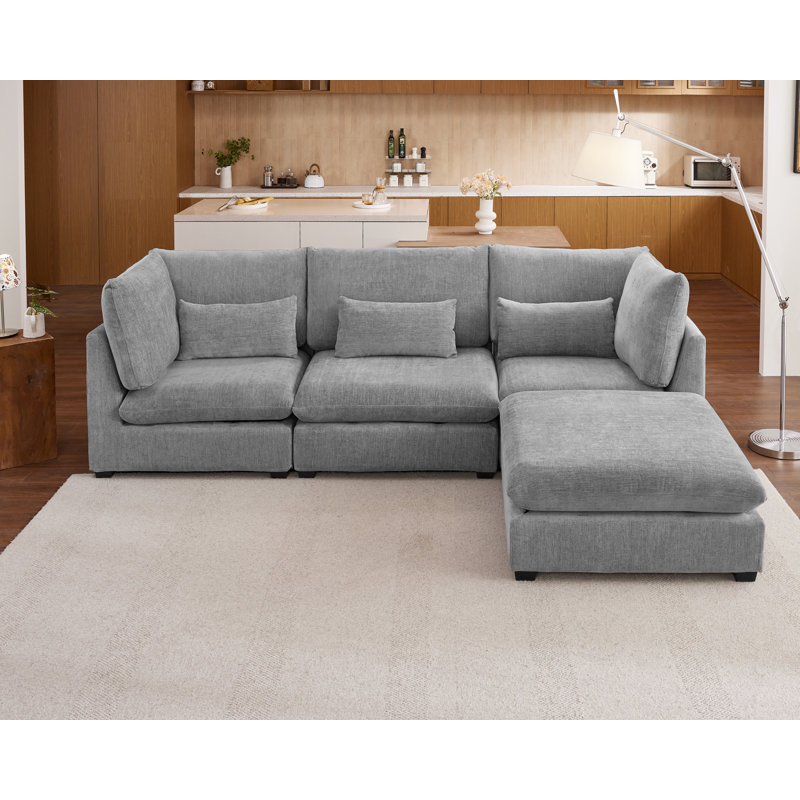 120"Oversized Modular Sectional Sofa for Living Room 4-Seat L Shape Couch Chenille Sofa Large Sleeper Bed with Convertible Ottoman,Light Gray