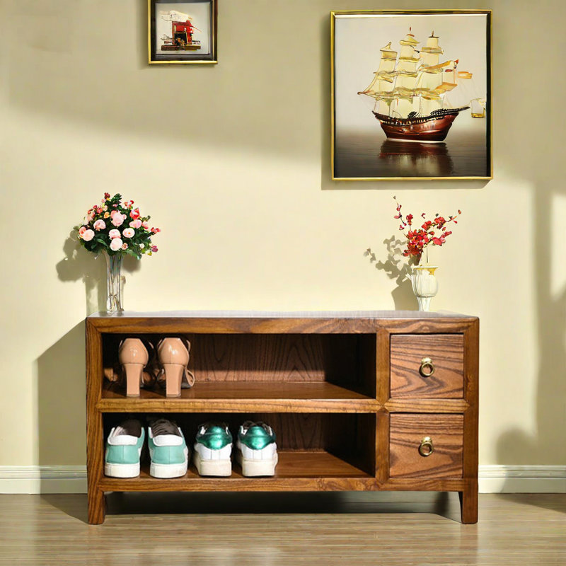 Yumu Shoe Changing Stool 6 Pair Solid Wood Shoe Storage Bench