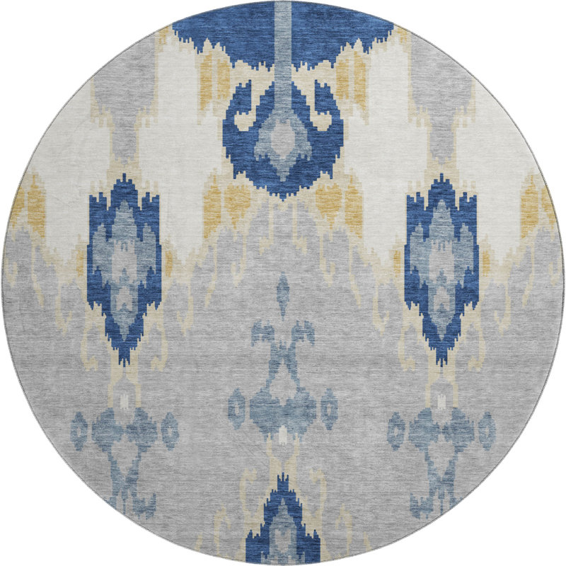 Premium Machine Washable Prisco Navy Rug, Round 8'