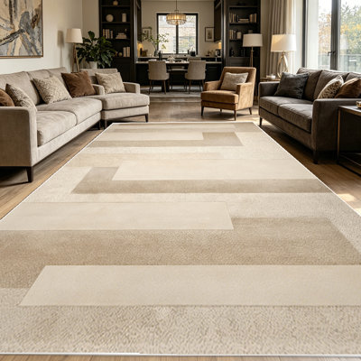 1PC Neutral Geometric Block Stripe area rugs for Living Room, Soft and Comfortable, Suitable for all seasons, easy-to-maintain, machine washable Indoor floor mat, Under Table Farmhouse suitable for bedroom, dining area, home office, entryway, patio,