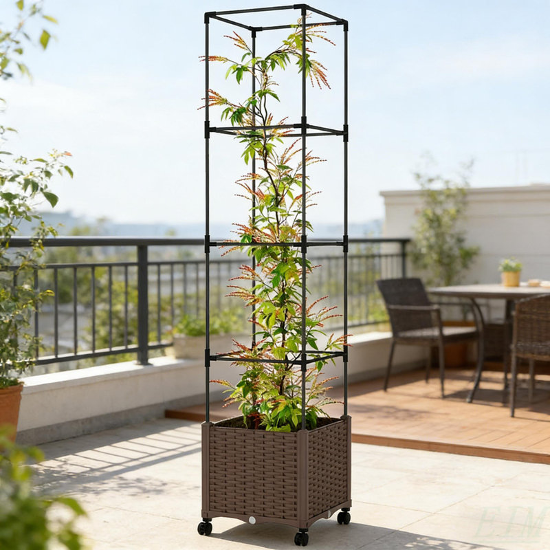 Plant Cage,Raised Garden Bed,Mobile Trellis Plant Bed, Brown
