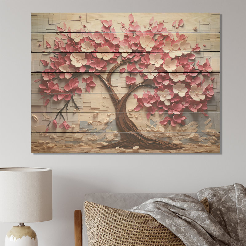 Arbre d'orchidées roses et blanches II - impression sur bois, H 34 po x l 44 po x P 0,78 po