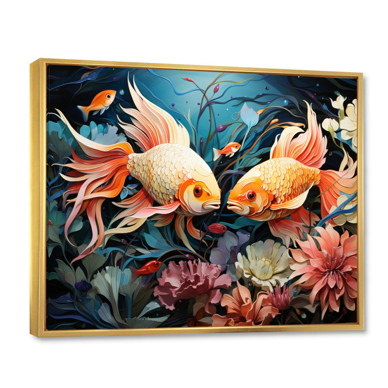 «Fishing Whimsical Waters III» - reproduction, H 24 po x l 32 po, Cadre flottant doré