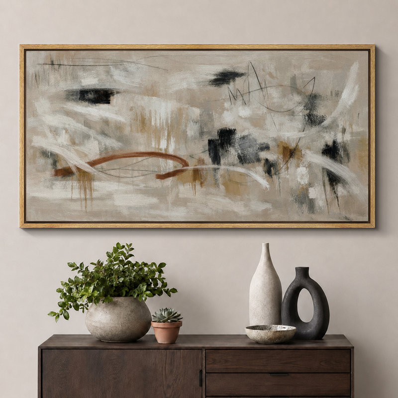 Reproduction d'art moderne sur toile encadrée, H 30 po x l 60 po, Cadre flottant naturel