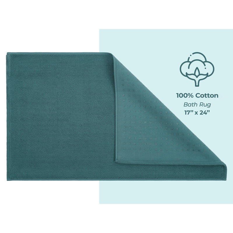 Chemung 100% Cotton Non-Slip Bath Rug, 24" L x 17" W, Colonial Blue