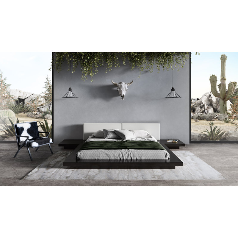 Andzela Upholstered Panel Storage Bed, Eastern King, Black/White
