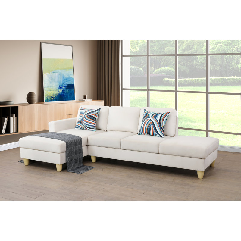 Aishwarya 101.5" Wide Left Hand Facing Sofa & Chaise with Ottoman, Gray Linen Blend