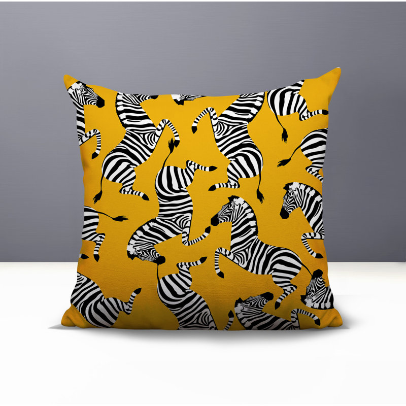 Oreiller carré réversible intérieur / extérieur Kiji Zebra, Carré 17 po, Jaune