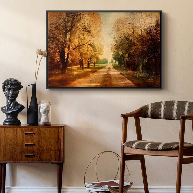 Paysage rétro CCXXII, Toile avec cadre flottant noir, 27" H x 41" W