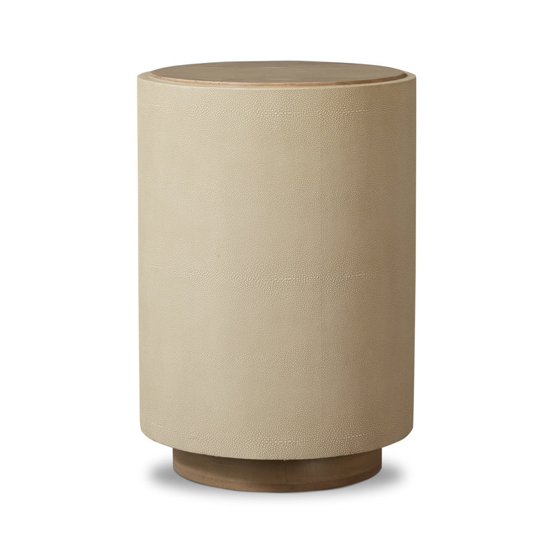 Crosby Solid Wood End Table, Light Cream Shagreen