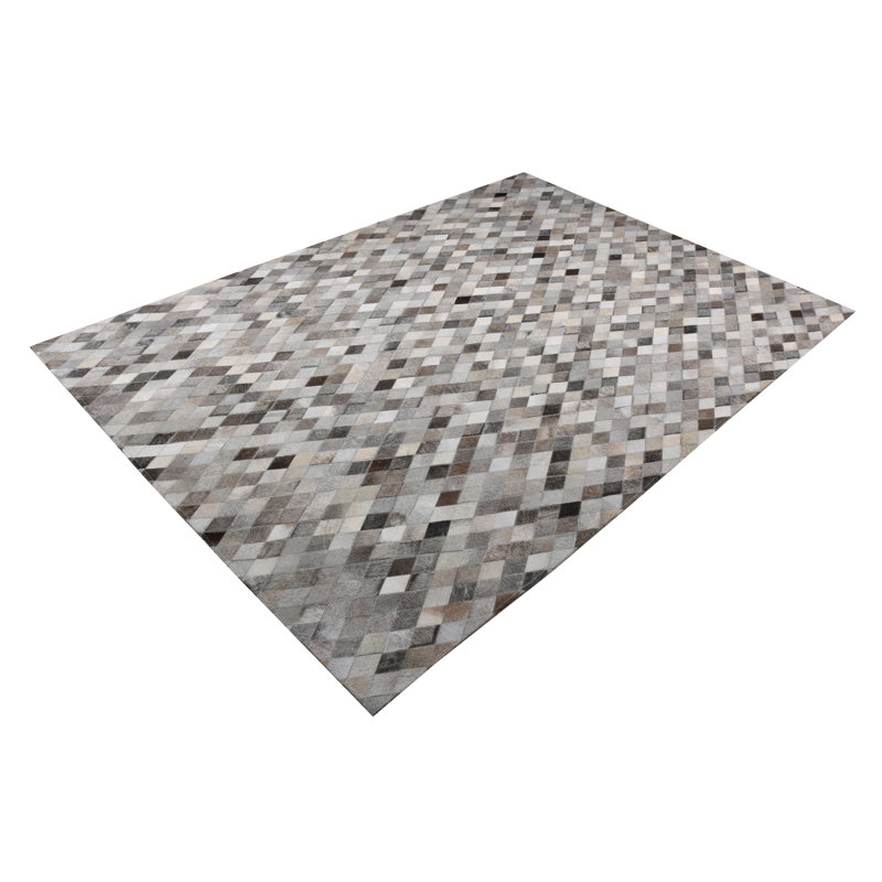 Leather Patchwork Cowhide Gray Area Rug, Rectangle 5' x 7'