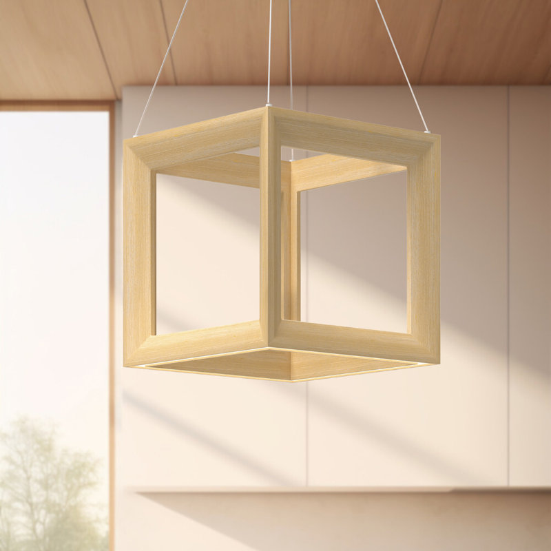 Luminaire suspendu carré à 1 lumière Morina, Chêne blanc, Chêne blanc