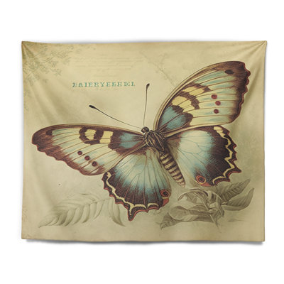 Illustration rétro en polyester de la tapisserie papillon V avec des punaises