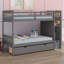 Lit superposé, lit inférieur convertible, tablettes et tiroirs de rangement-675093324