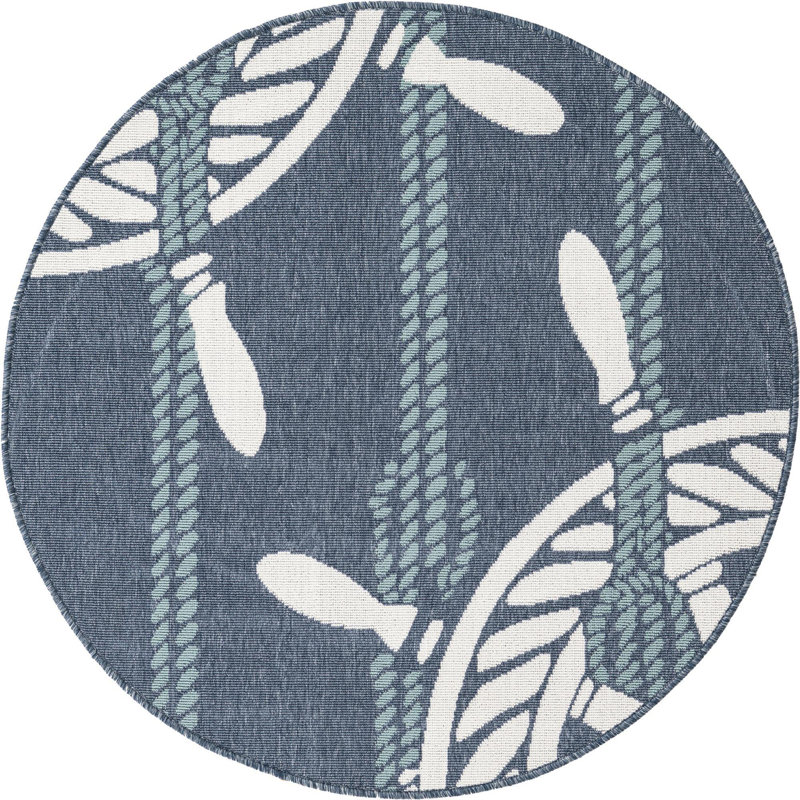 Tapis bleu foncé d'extérieur Ayton, Rond 4 pi