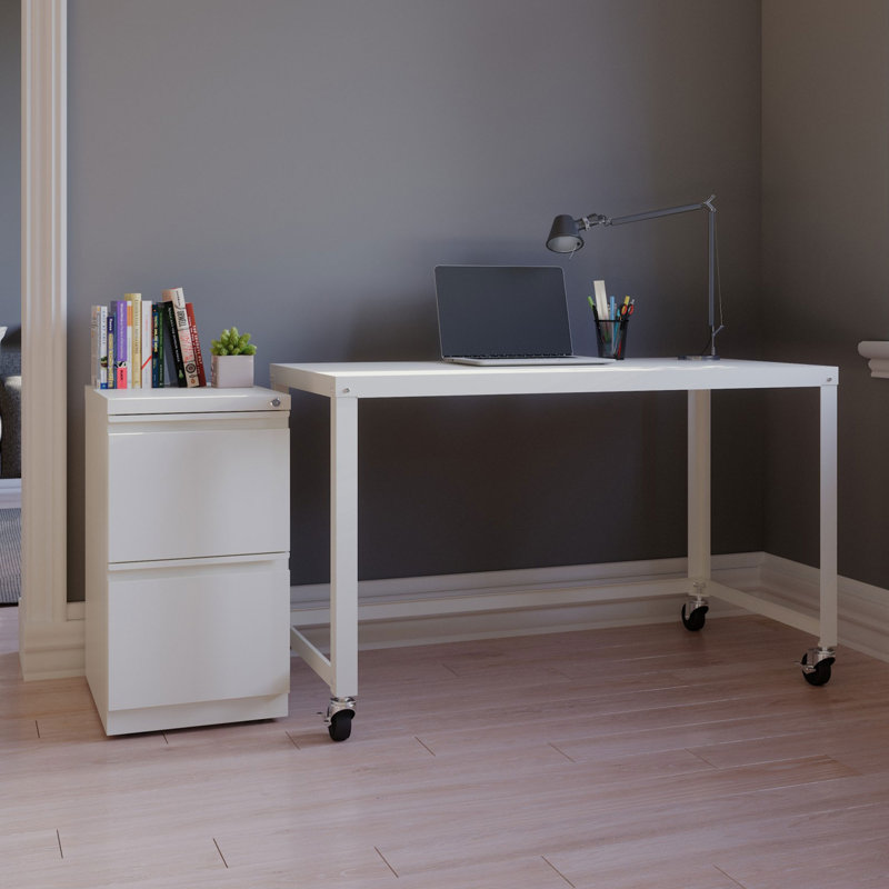 Yeomans Ready-to-Assemble 48-inch Wide Mobile Metal Desk for Home Office, White
