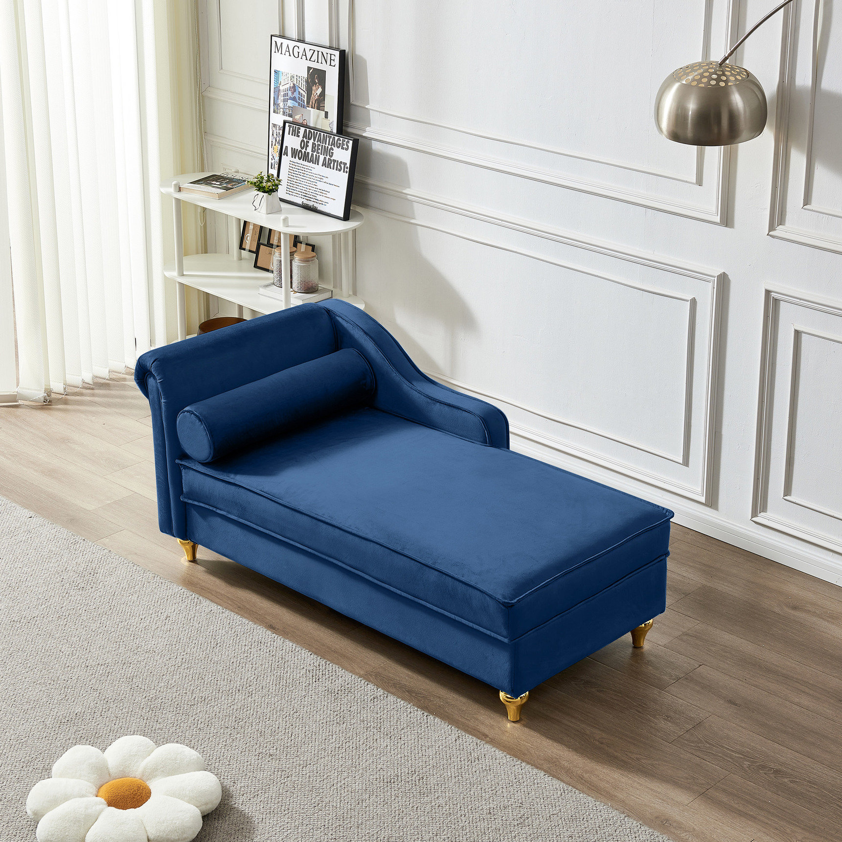 House of Hampton Modern Khaki Velvet Chaise For Bedroom With Storage ...