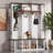 Farmhouse Style Wooden Entryway Tree With Arched Design, Practical With 5 Black Hooks, Simple 4-in-1 Entryway Shoe Cabinet With 7 Storage Compartments For Entryway And Living Room