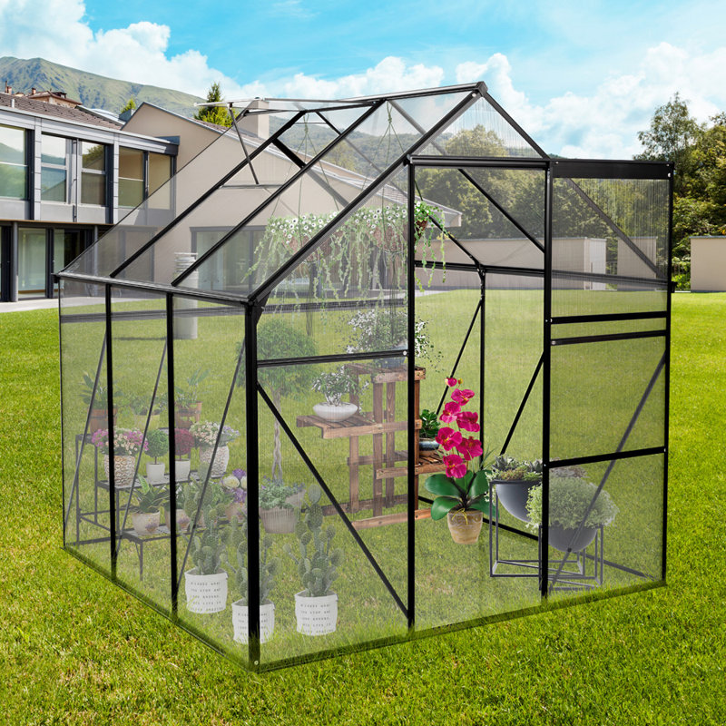 Base surélevée en polycarbonate pour serre, Noir, noir, noir, noir, H 75,6 po x l 74,4 po x P 74,4 po