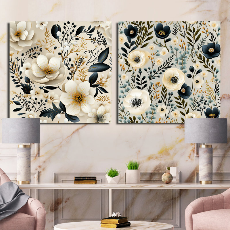 Blakely - Ensemble de 2 collages carrés floraux, Toile tendue, H 36 po x l 73 po