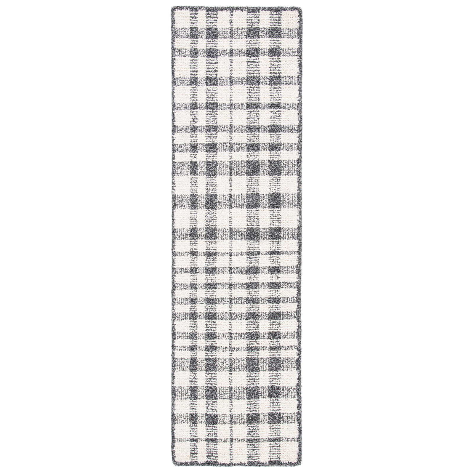 Ivory Black Hand-Tufted Plaid Rug, Runner 2'3" x 6'
