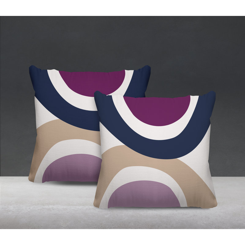 Jeté carré en polyester / mélange de polyester intérieur / extérieur, L 19 po x H 19 po, Mauve / bleu marine / beige