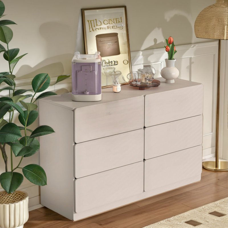 Commode à 6 tiroirs, buffet, service de buffet Makaay, Beige