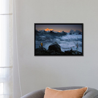 Mountaineer Enjoying The View Of Mt Everest And The Himalayan Mountains At Sunset From Gokyo Ri, Khumbu, Nepal by Colin Monteath - Wrapped Canvas Gallery-Wrapped Canvas Giclée
