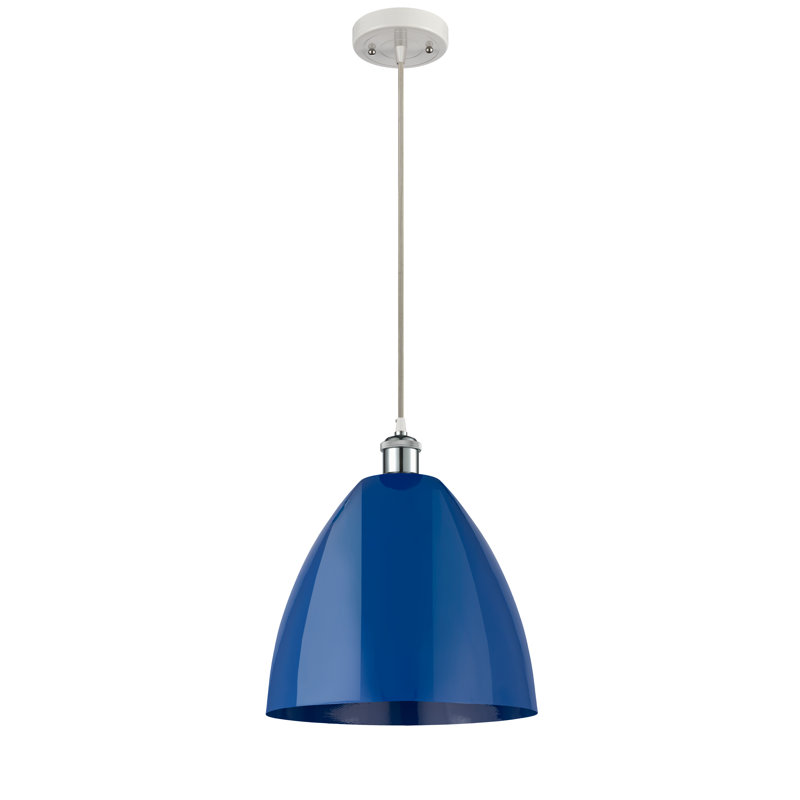 Luminaire suspendu conique 1 lumière, H 14,75 po x l 12 po x P 12 po, Bleu, Blanc / chrome poli