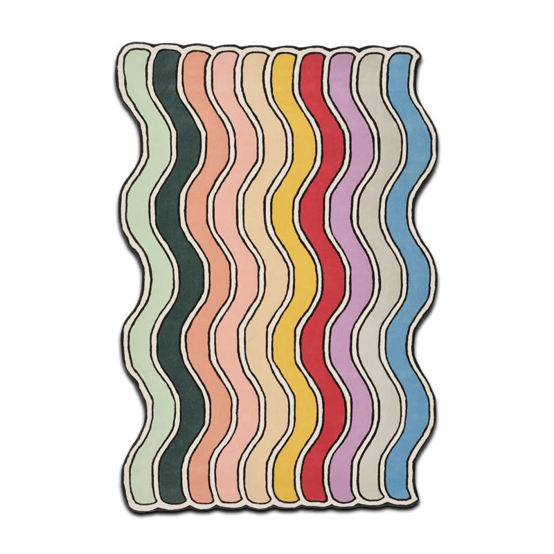Tapis tissé multicolore à motif ondulé, Rectangle 4 pi 11,06 po x 7 pi 6,55 po