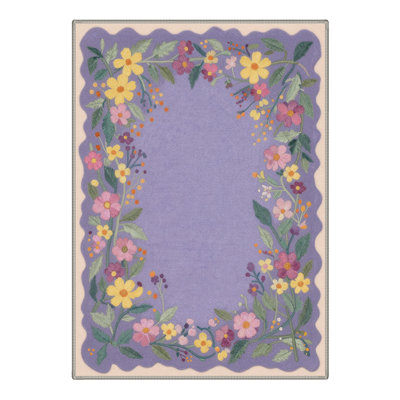 Verdant Floral Machine Washable Purple / Yellow / Green / Beige Indoor Area Rug with Non-Slip Backing
