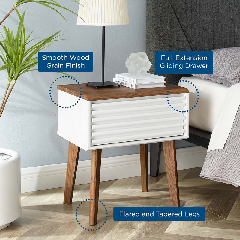 Walnut White Mid-Century Modern Storage End Table