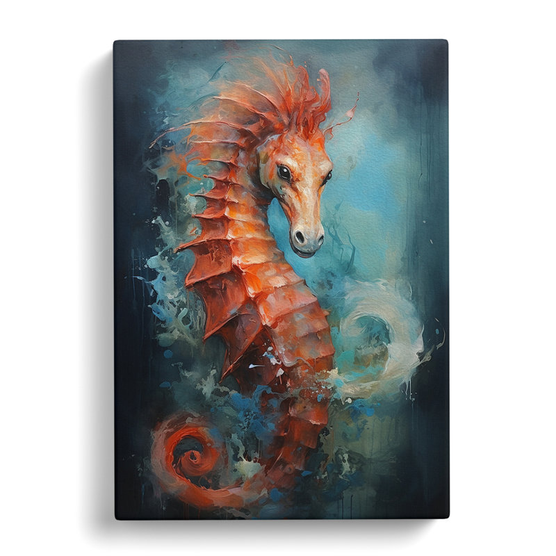 Seahorse Action Painting Art - Wrapped Canvas, 50cm H x 35cm W x 3cm D