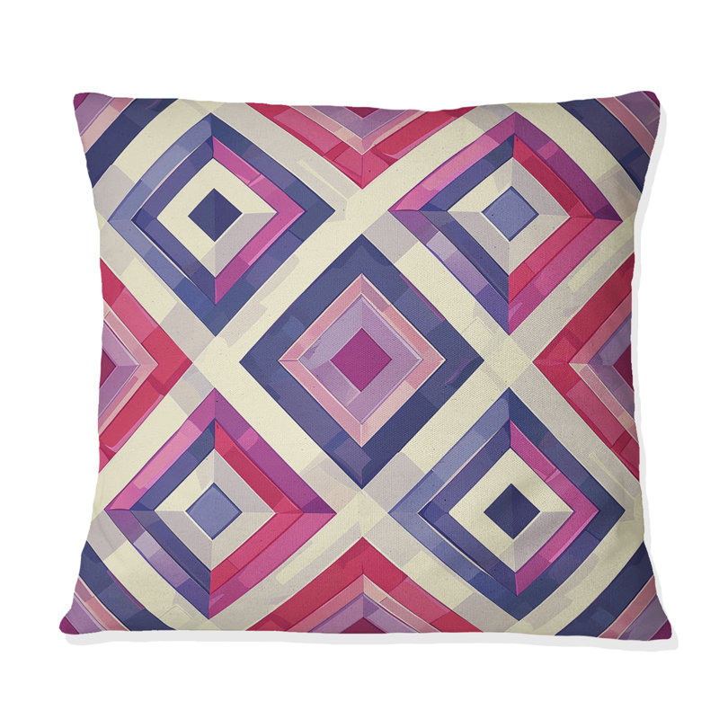Coussin bleu et rose Midcentury Maze, H 18 po x l 18 po