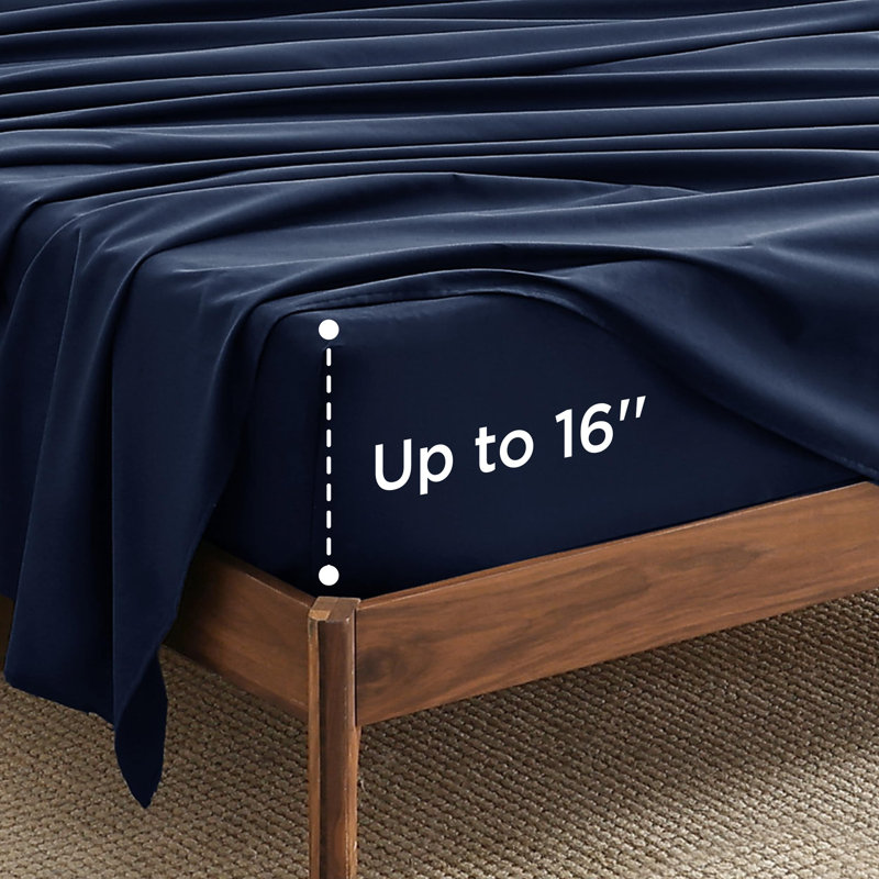 Ensemble de lit en flanelle 100% coton, Ensemble de draps pour grand lit avec 2 taies d'or, Bleu Pageant