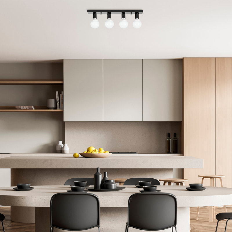 Lustre industriel scandinave, structure en métal noir et blanc, 23,6 po x 3,9 po x 3,9 po | 4 x douilles E27 (40 W maximum) | Conception élégante IP20 pour décoration intérieure moderne, parfaite pour la salle à manger et les espaces de vie, solution d'éclairage élégante et fonctionnelle