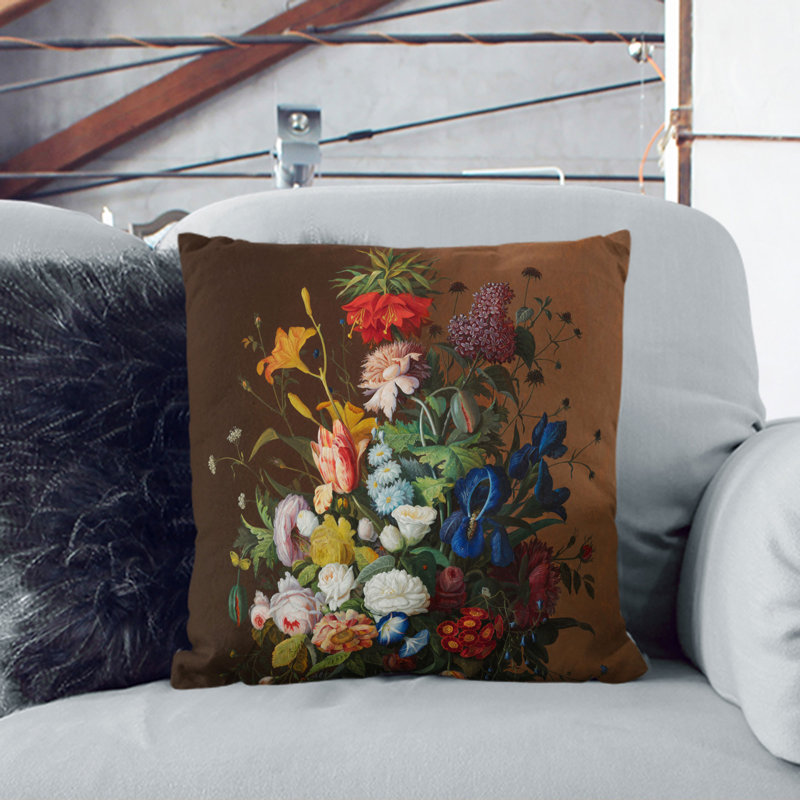 Still Life With Flowers Floral Square Throw Cushion, Stone, 40cm H x 40cm W x 15cm D