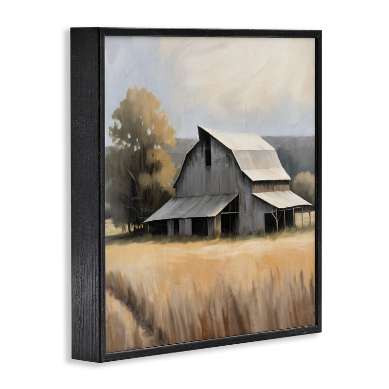 "Peaceful Barn in Field", estampe numérique par Kim Allen, H 12 po x l 12 po, Giclée encadrée noir minuit