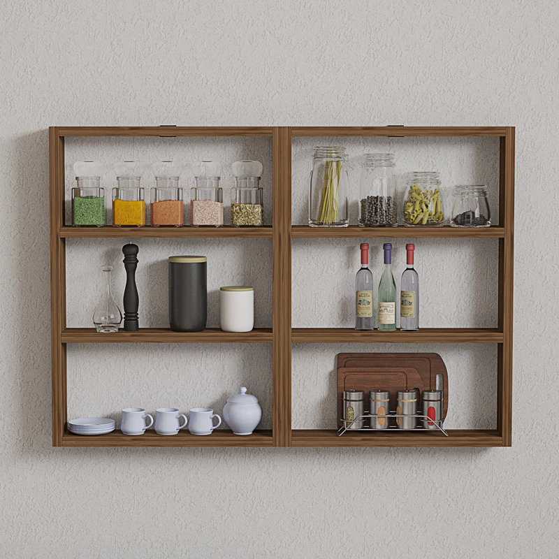 Tablette murale Laural, noyer, 33,3 x 23,6 x 3,5 pouces | 100% panneau de particules enduit de mélamine, épaisseur: 0,7 pouce | Nombreuses tablettes pour un rangement et une présentation élégants | Parfait pour le salon, la chambre à coucher ou le bureau
