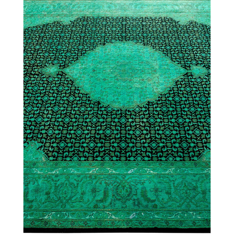 Tapis noué à la main unique en son genre Holsworth - vert