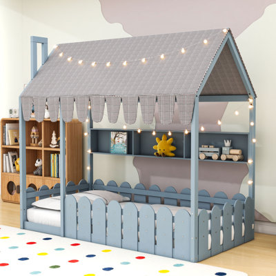 House Bed with Shelves and Enchanting Tent Lights