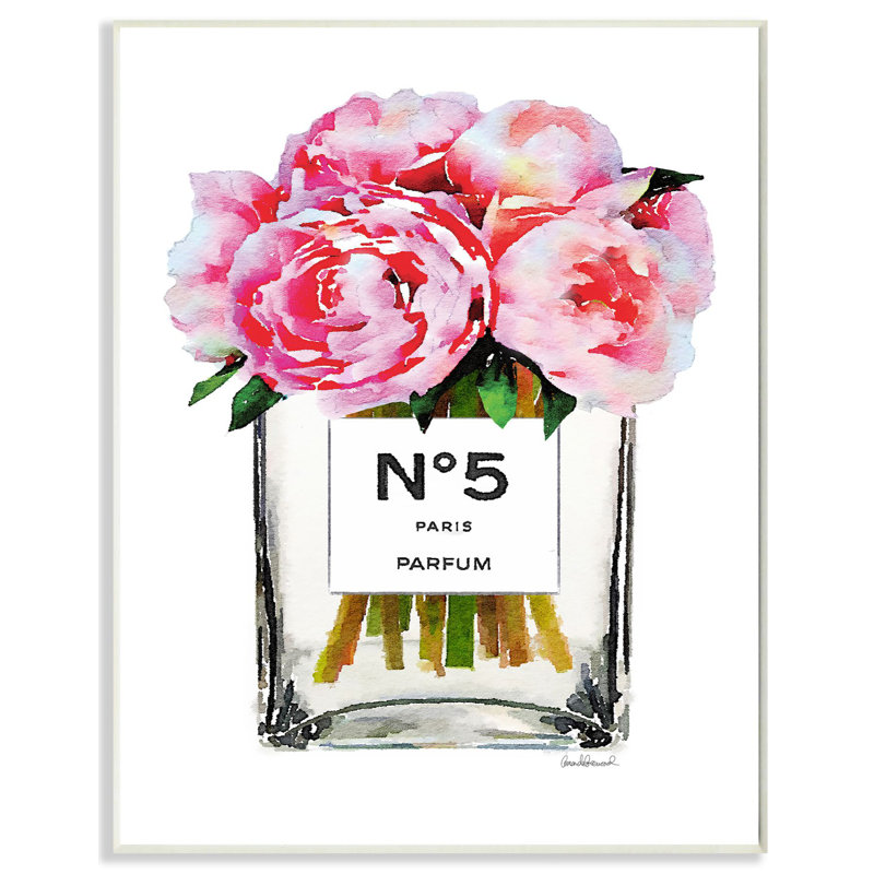 « mode stylisé fleur rose », impression, H 19 po x l 13 po, Plaque murale