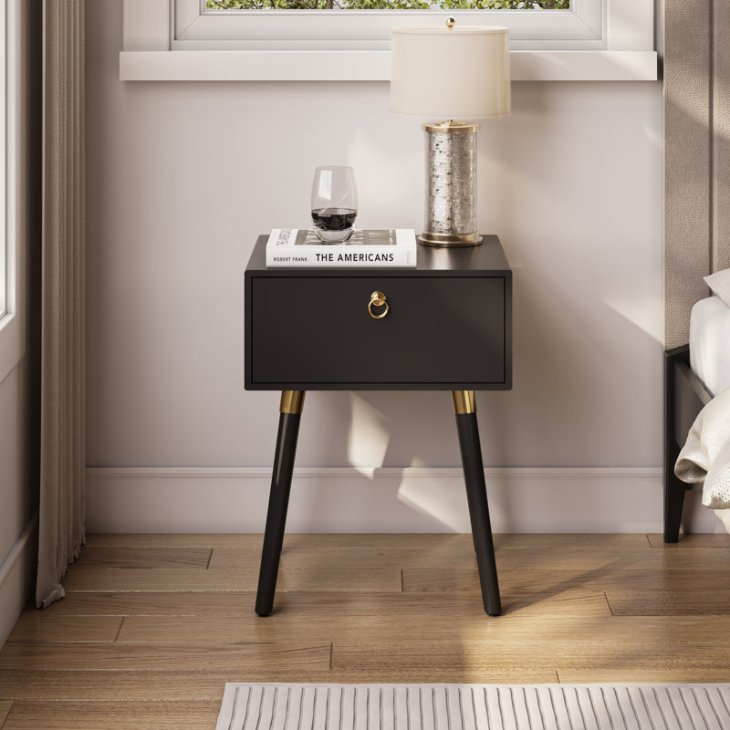 Alden Solid Wood 1-Drawer Nightstand, Black